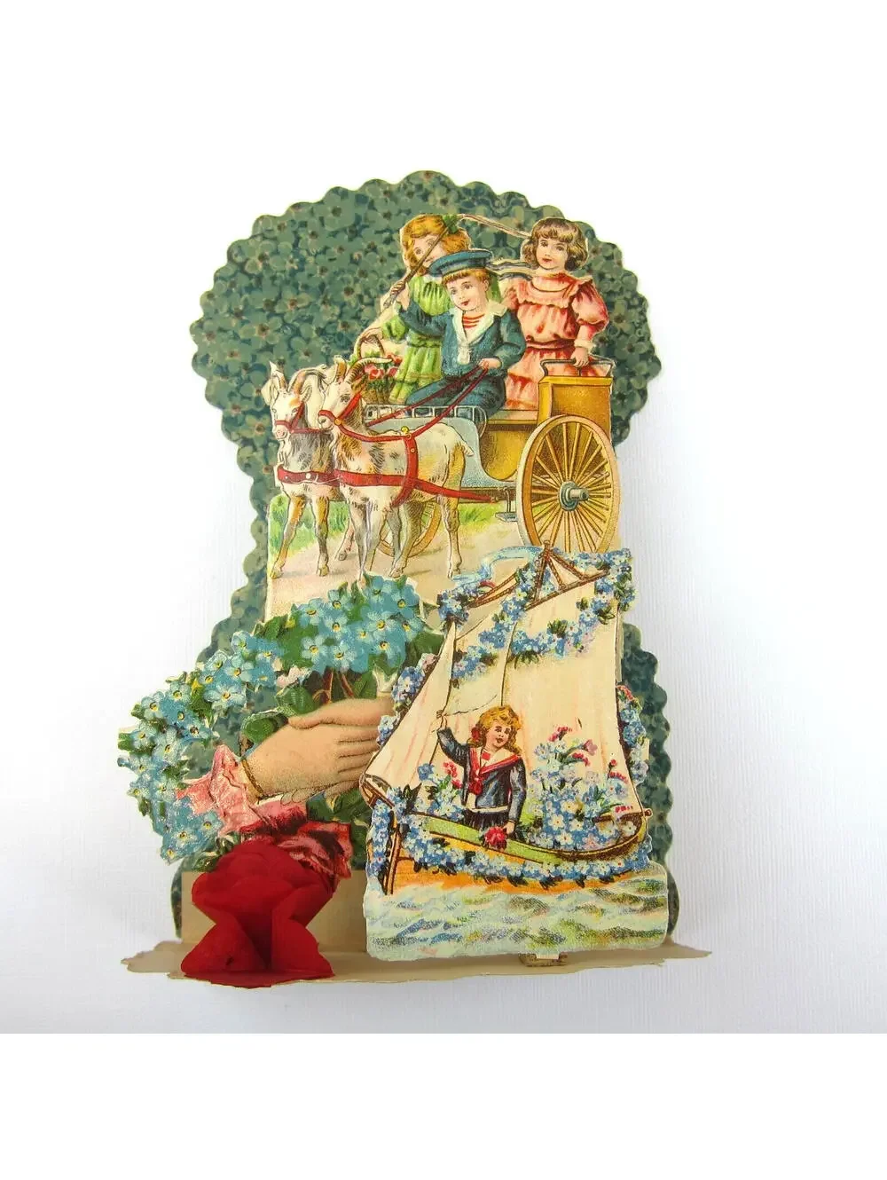 Antique Valentine Honeycomb 3D Pop Up Ship Boy Sailor Suit Girls Carriage LARGE